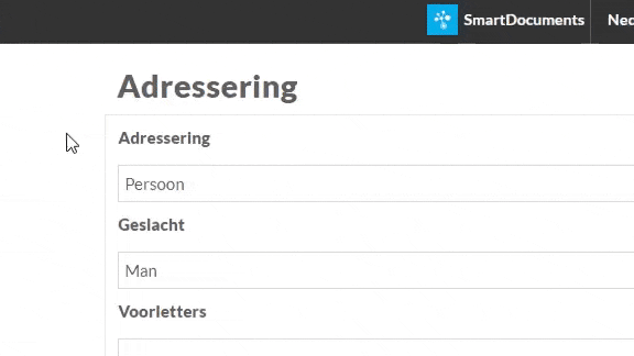In de SmartWizard wordt een document gemaakt en ingevuld