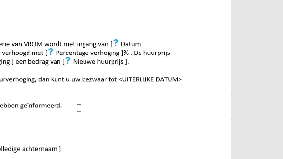 In de SmartEditor wordt een placeholder voor een vraag in het sjabloon geplaatst