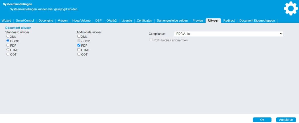 In SmartControl zijn verschillende uitvoeropties in- en uit te schakelen