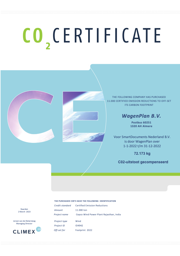 SmartDocuments-Nederland-BV-CO2-certificate-2022